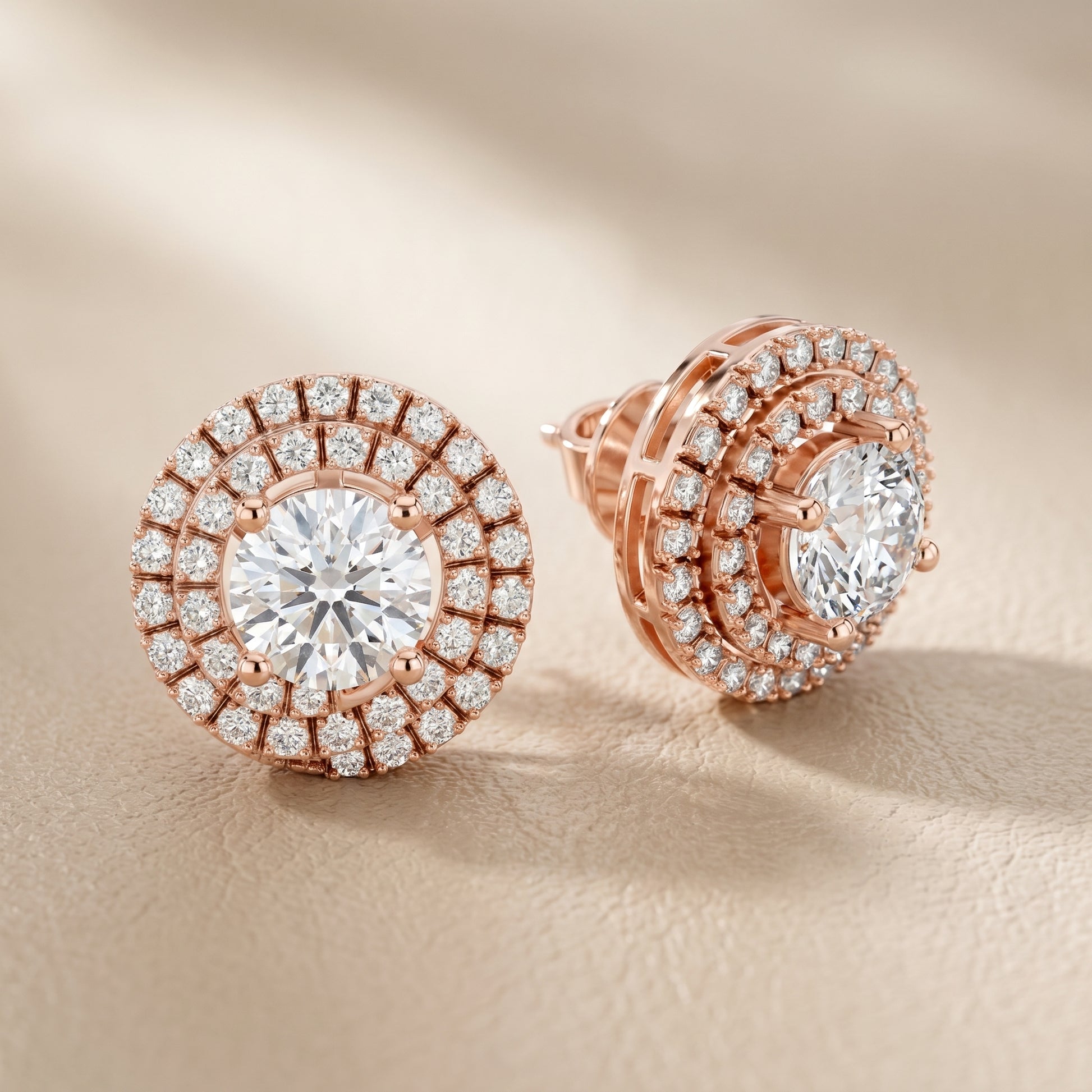 Round Cut Lab Grown Diamond Stud Earrings in Rose Gold