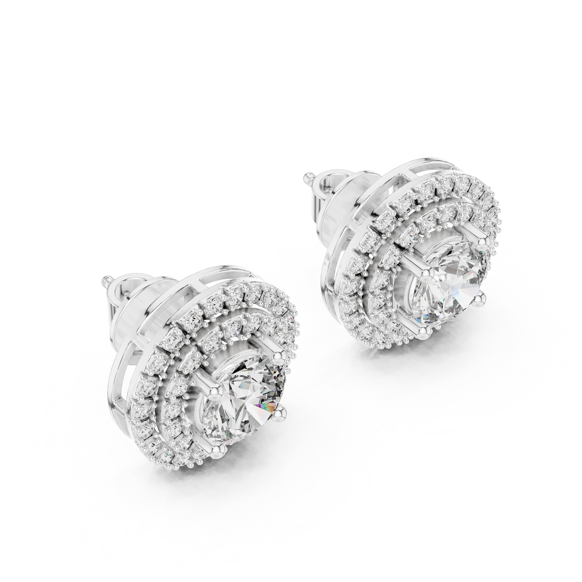 Round Cut Lab Grown Diamond Stud Earrings in Silver