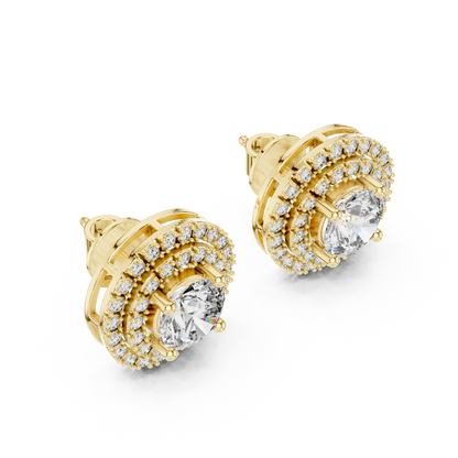 Round Cut Lab Grown Diamond Stud Earrings in Yellow Gold