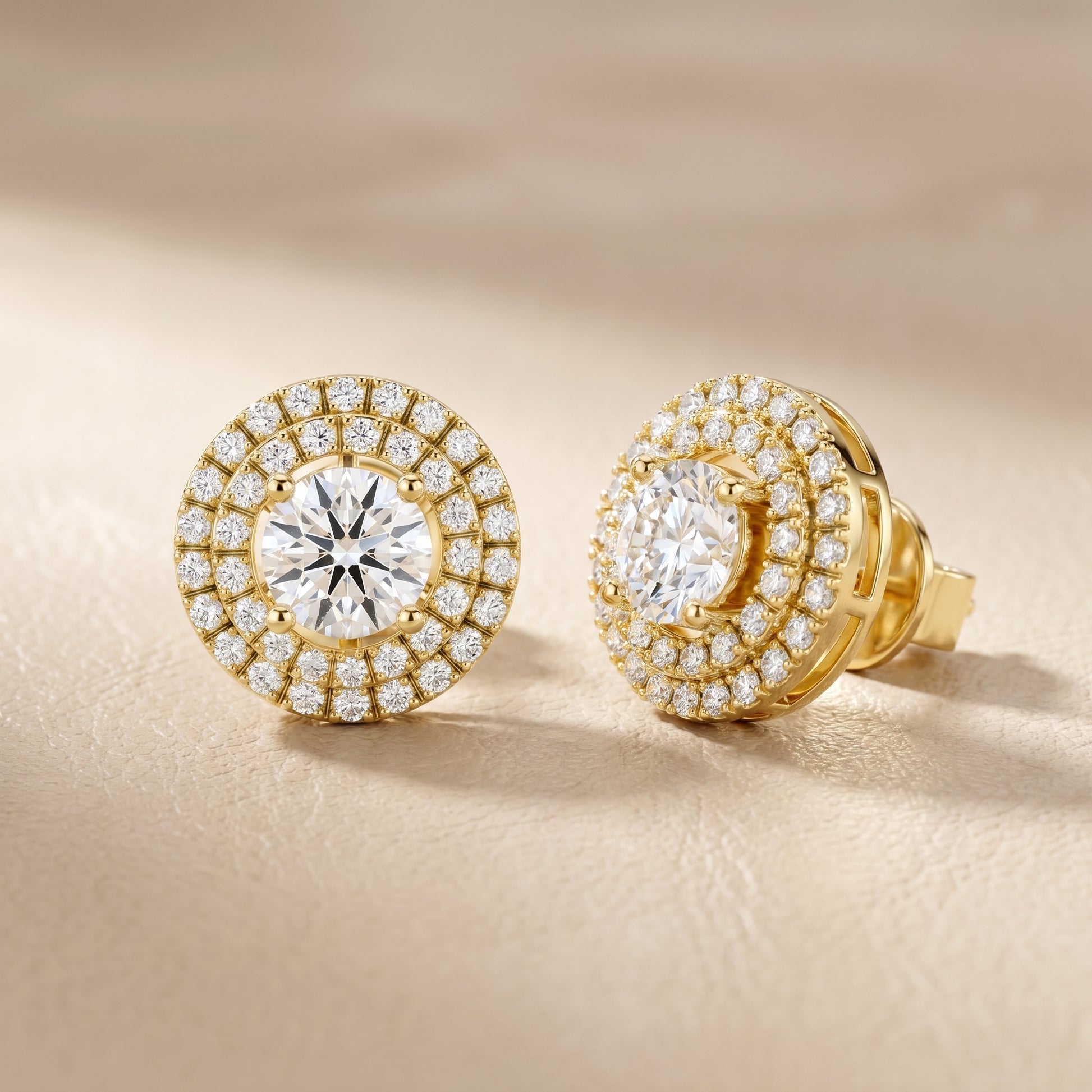 Round Cut Lab Grown Diamond Stud Earrings in Yellow Gold