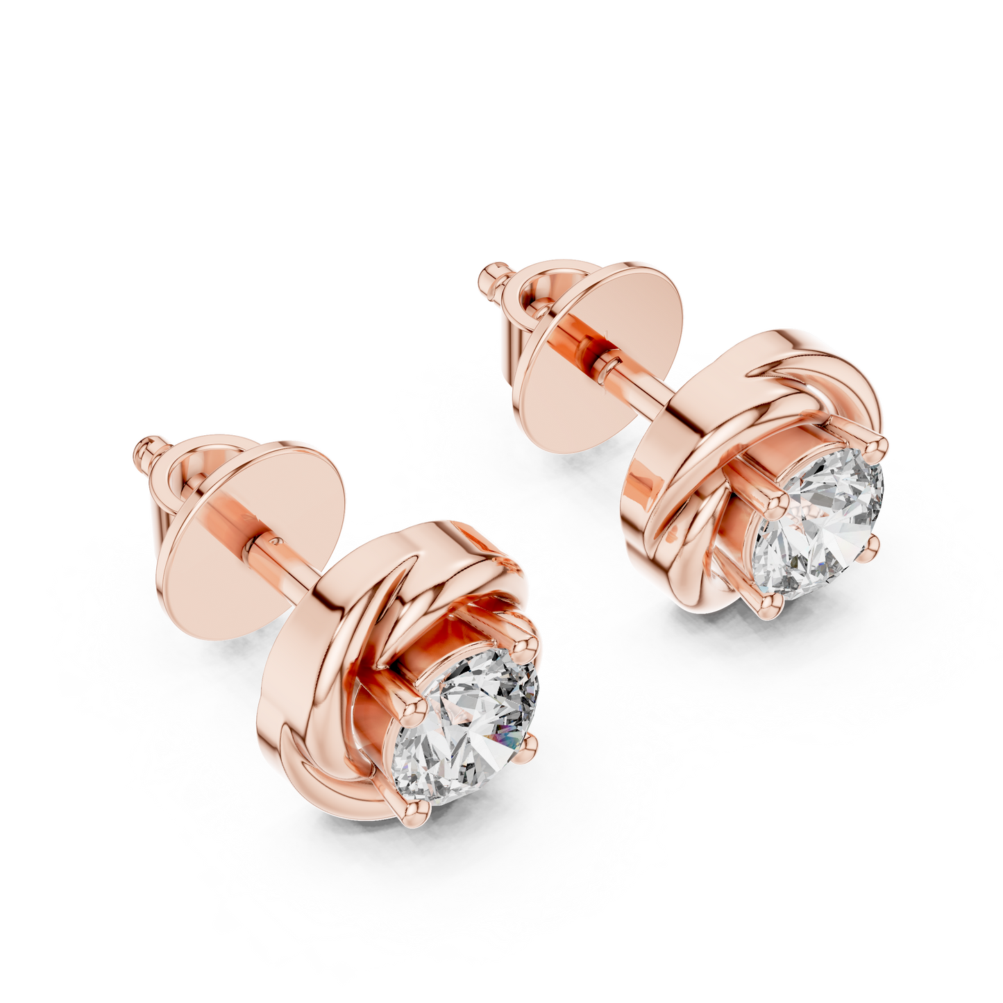 Round Cut Lab Grown Diamond Stud Earrings in Rose Gold