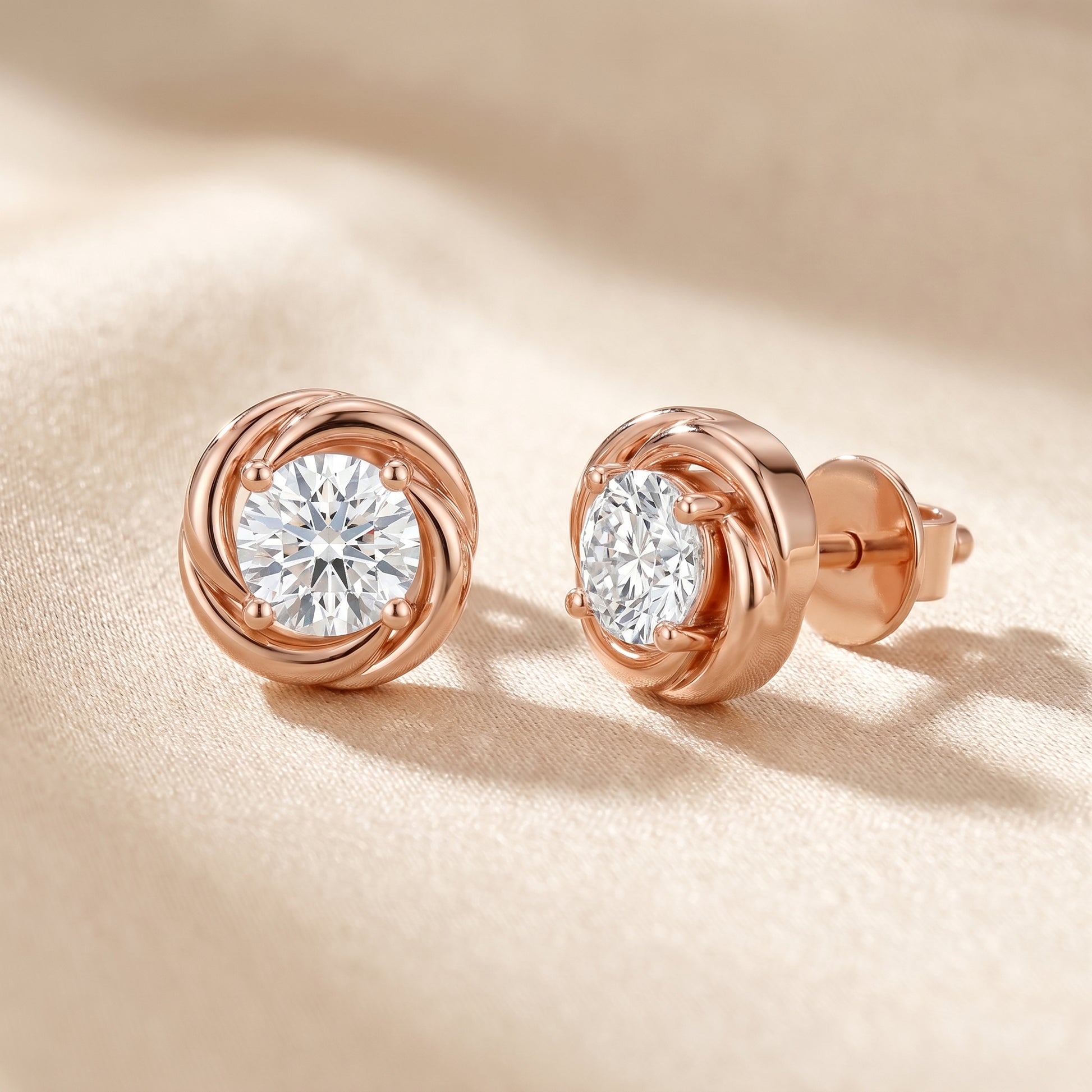 Round Cut Lab Grown Diamond Stud Earrings in Rose Gold