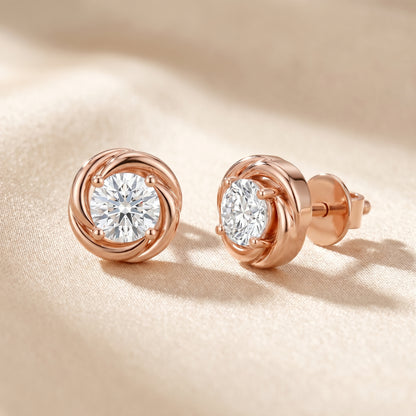 Round Cut Lab Grown Diamond Stud Earrings in Rose Gold