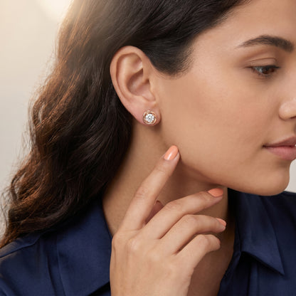 Round Cut Lab Grown Diamond Stud Earrings in Rose Gold