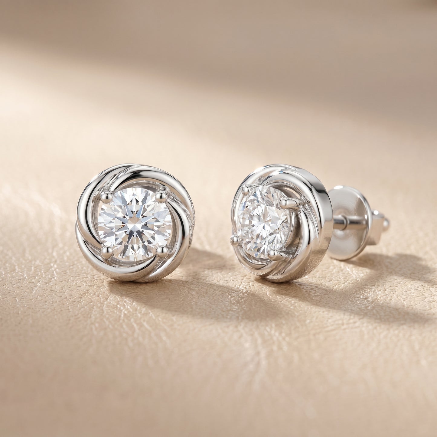 Round Cut Lab Grown Diamond Stud Earrings in White Gold