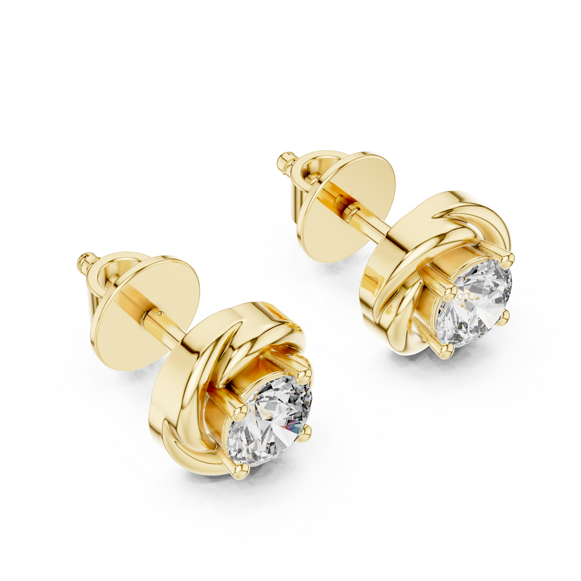 Round Cut Lab Grown Diamond Stud Earrings in Yellow Gold
