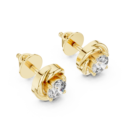Round Cut Lab Grown Diamond Stud Earrings in Yellow Gold
