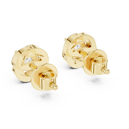 Round Cut Lab Grown Diamond Stud Earrings in Yellow Gold