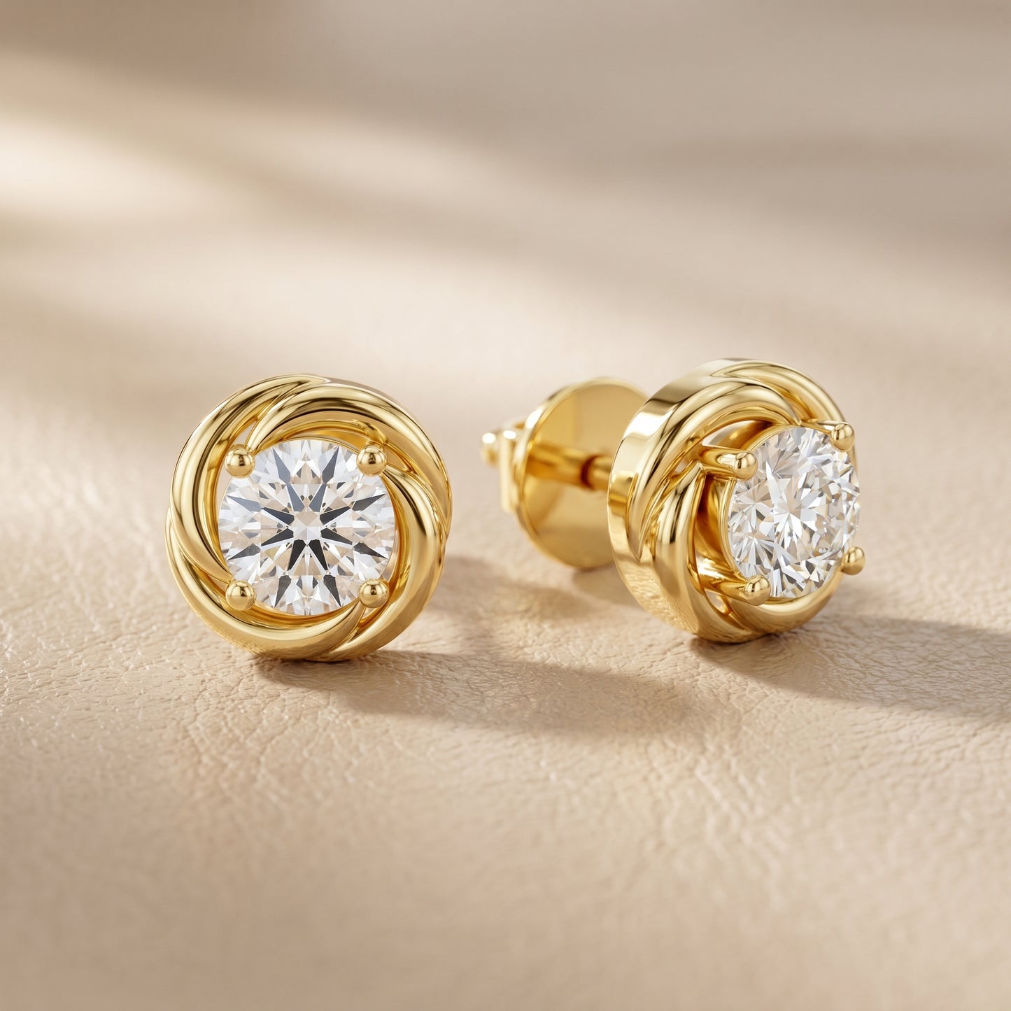 Round Cut Lab Grown Diamond Stud Earrings in Yellow Gold