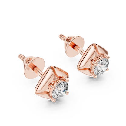 Round Cut Lab Grown Diamond Stud Earrings in Rose Gold
