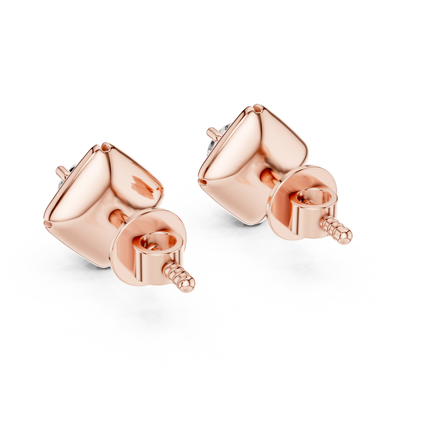 Round Cut Lab Grown Diamond Stud Earrings in Rose Gold