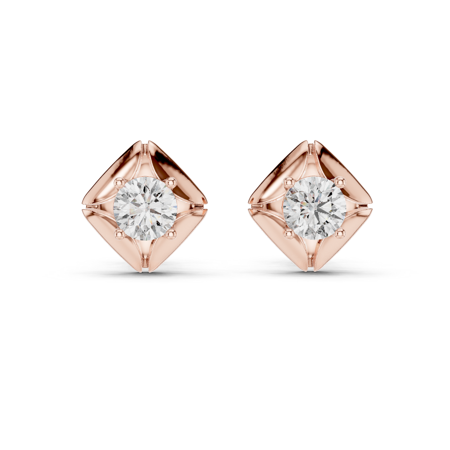 Round Cut Lab Grown Diamond Stud Earrings in Rose Gold
