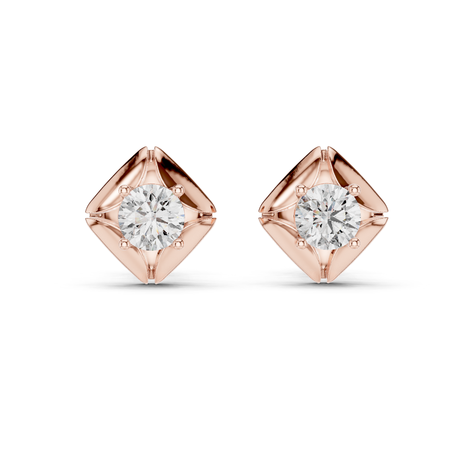 Round Cut Lab Grown Diamond Stud Earrings in Rose Gold