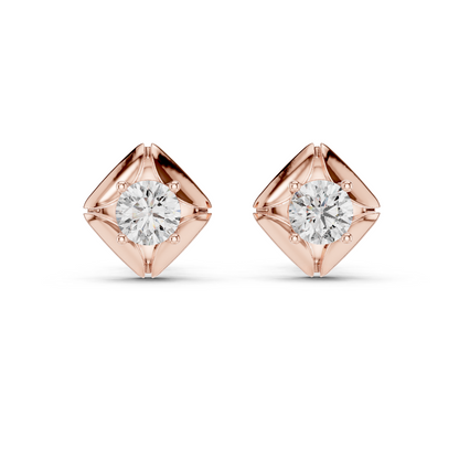 Round Cut Lab Grown Diamond Stud Earrings in Rose Gold