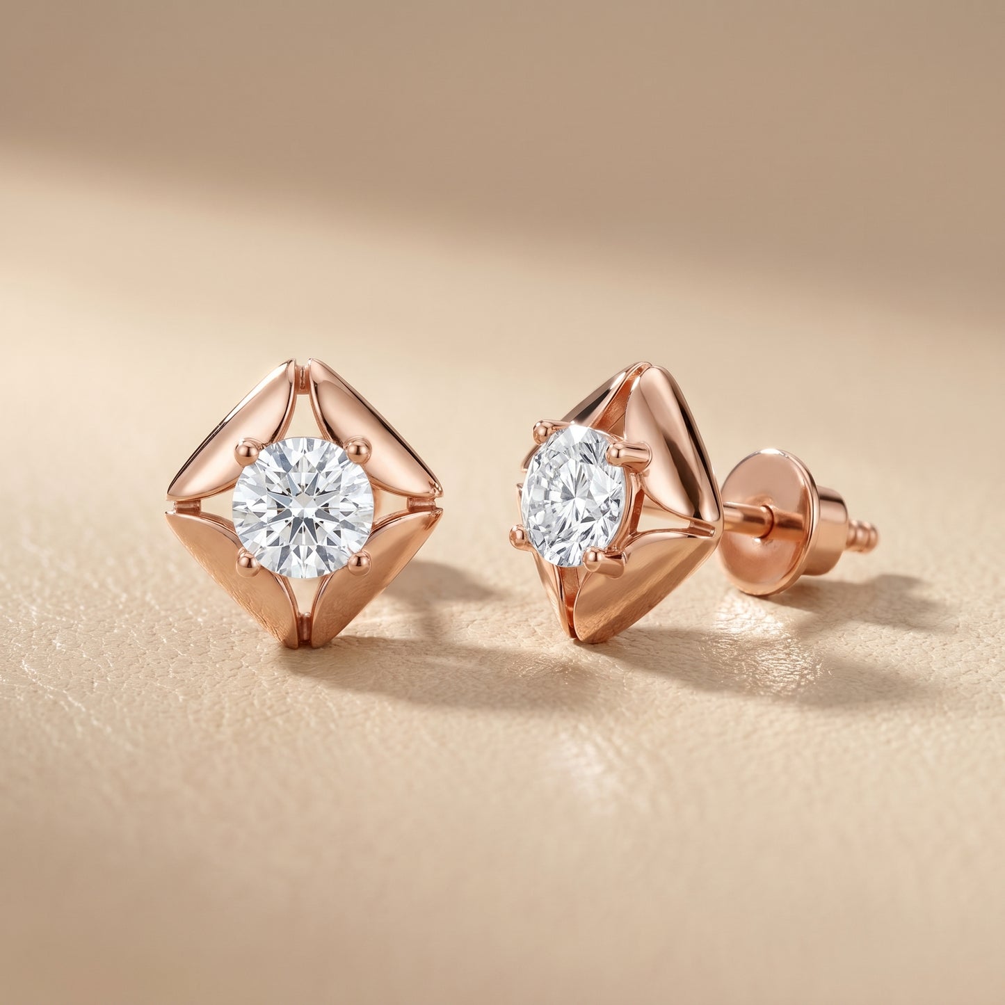 Round Cut Lab Grown Diamond Stud Earrings in Rose Gold