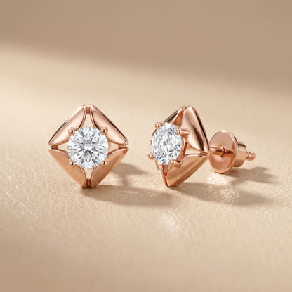 Round Cut Lab Grown Diamond Stud Earrings in Rose Gold