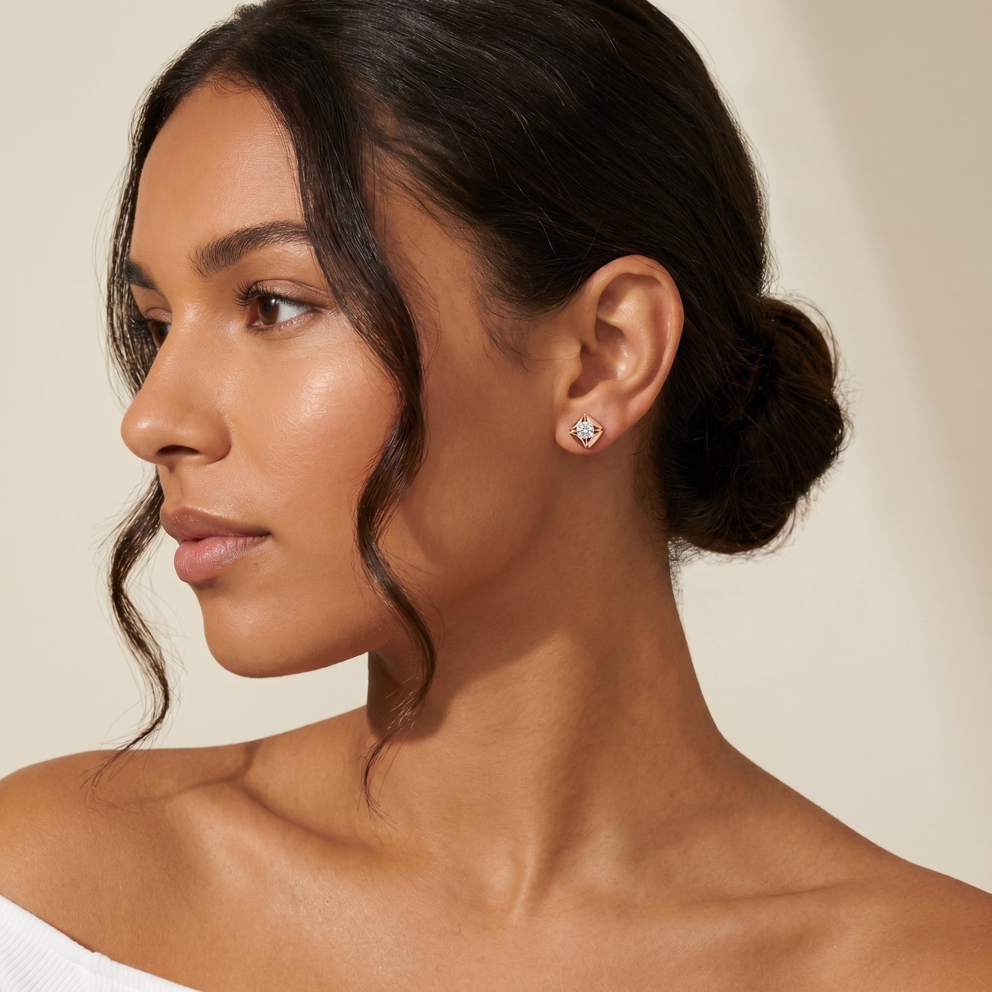 Round Cut Lab Grown Diamond Stud Earrings in Rose Gold