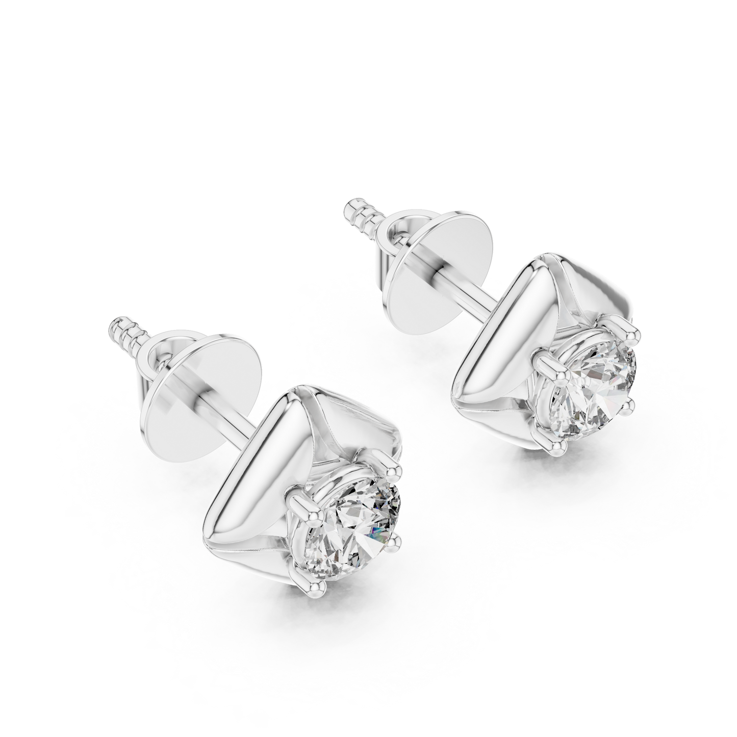 Round Cut Lab Grown Diamond Stud Earrings in Silver