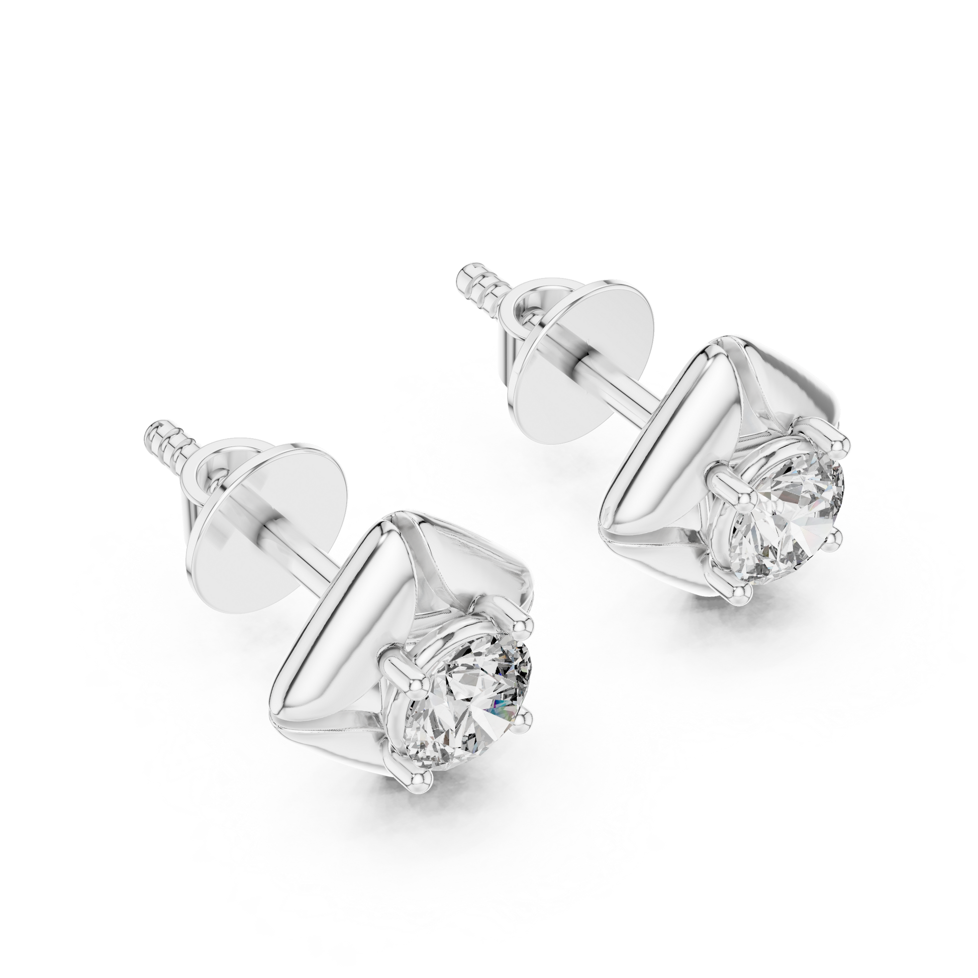 Round Cut Lab Grown Diamond Stud Earrings in Silver