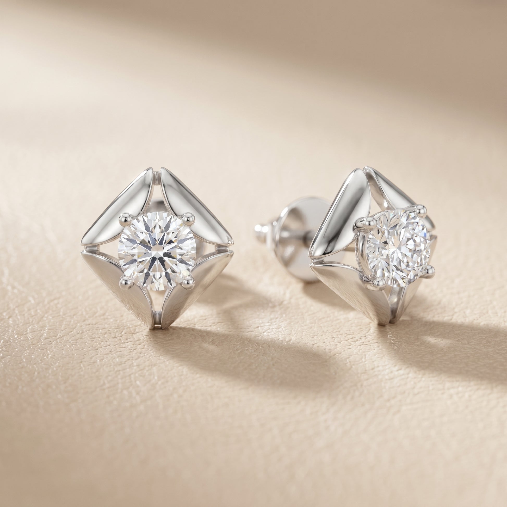 Round Cut Lab Grown Diamond Stud Earrings in White Gold