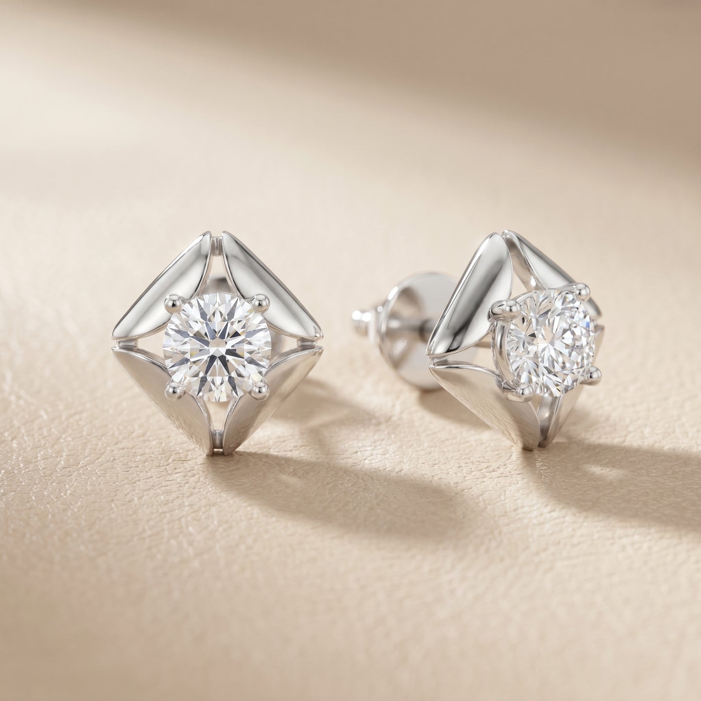 Round Cut Lab Grown Diamond Stud Earrings in Silver