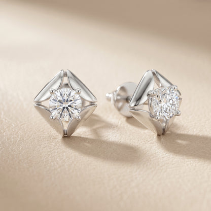 Round Cut Lab Grown Diamond Stud Earrings in Silver