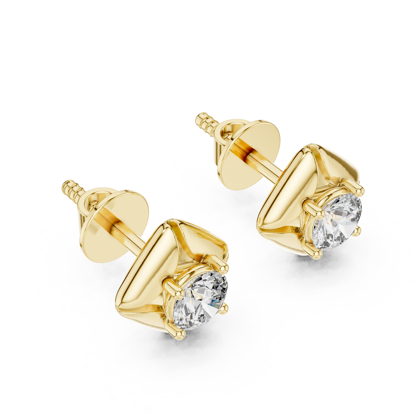 Round Cut Lab Grown Diamond Stud Earrings in Yellow Gold