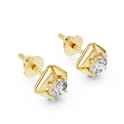 Round Cut Lab Grown Diamond Stud Earrings in Yellow Gold