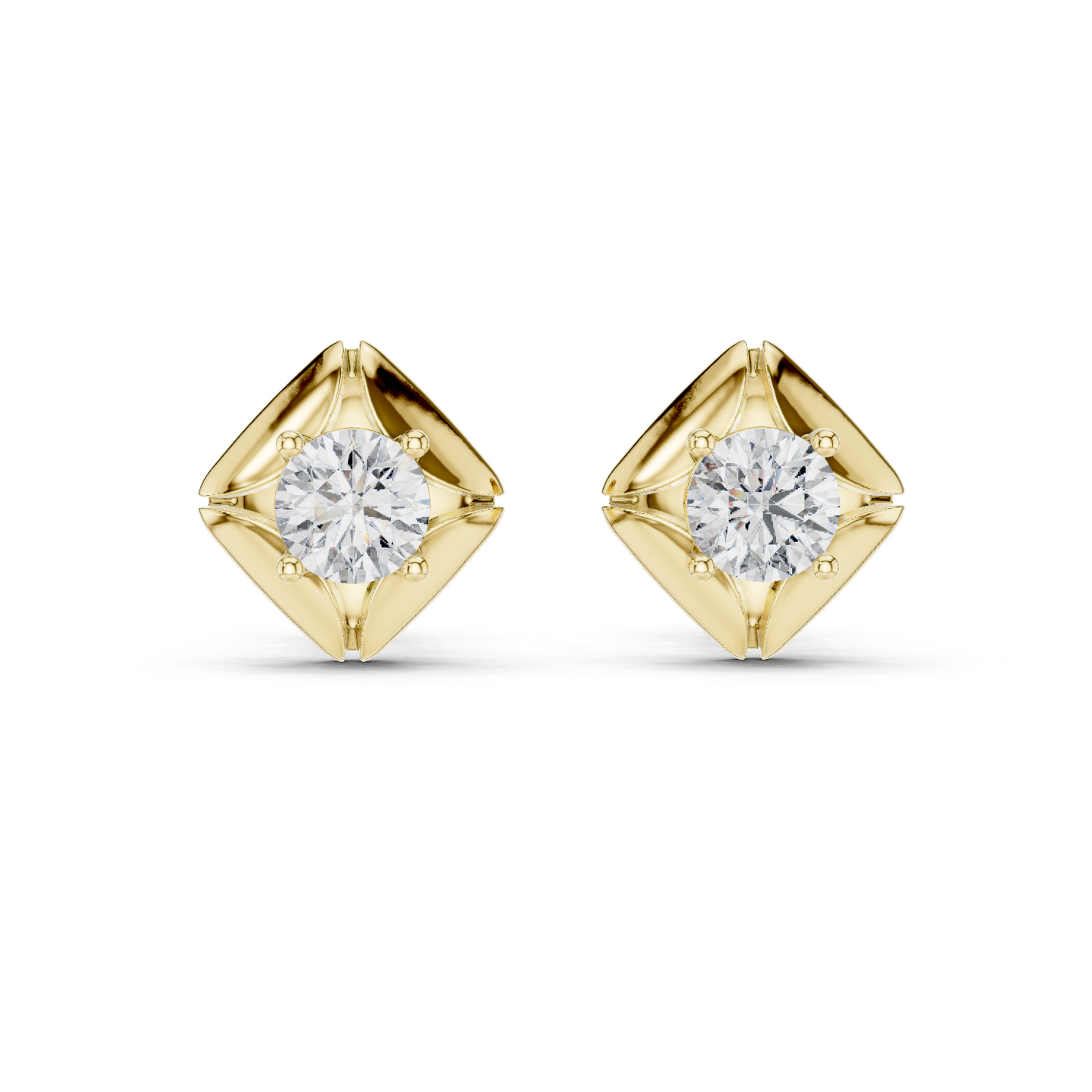Round Cut Lab Grown Diamond Stud Earrings in Yellow Gold