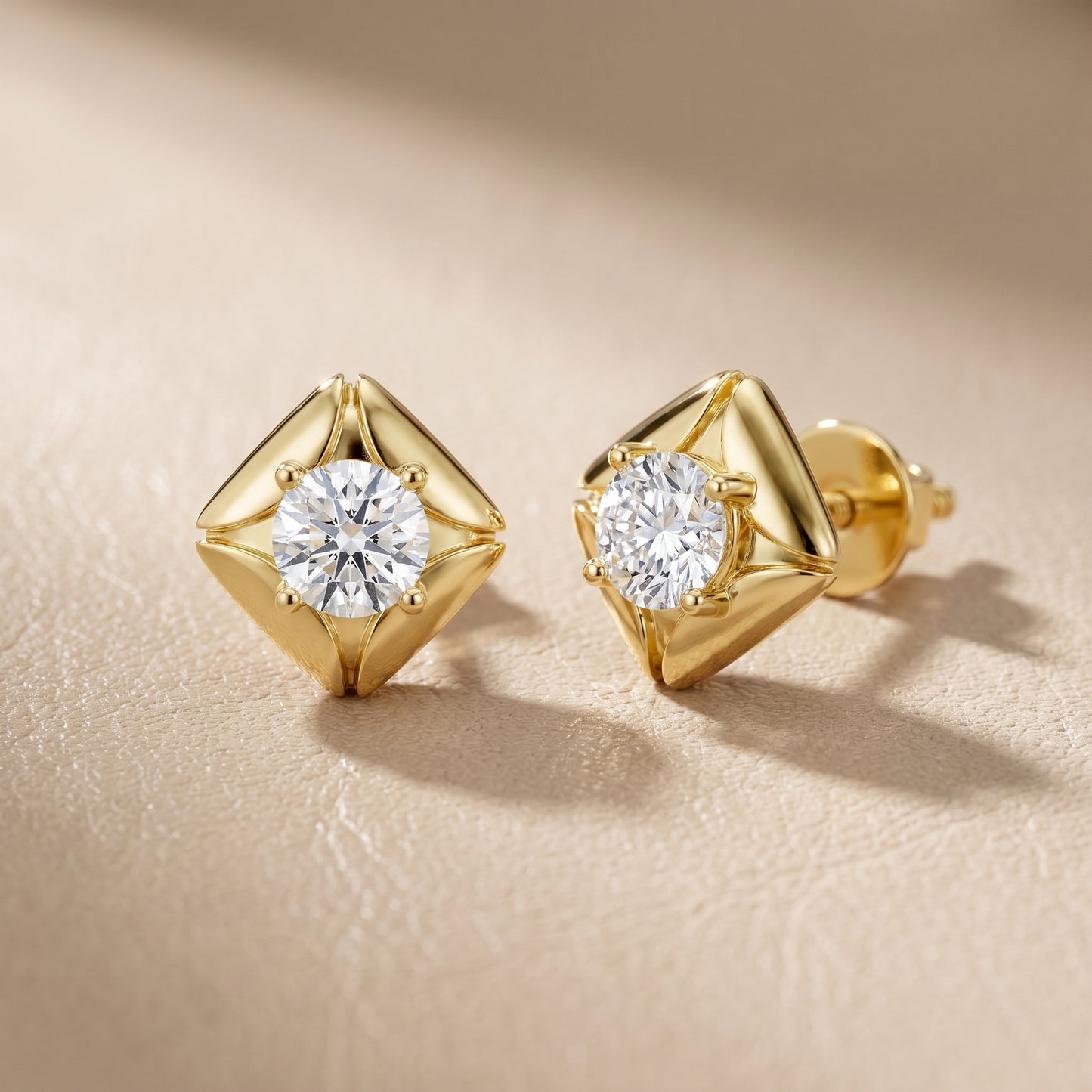 Round Cut Lab Grown Diamond Stud Earrings in Yellow Gold
