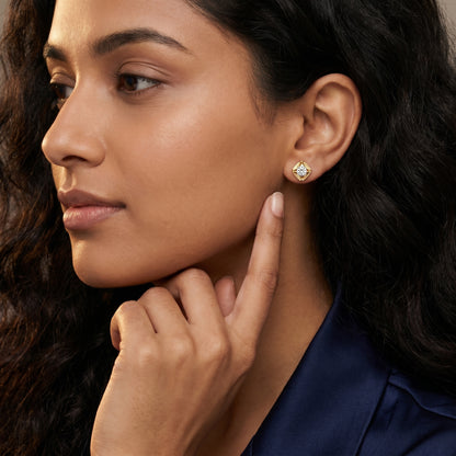 Round Cut Lab Grown Diamond Stud Earrings in Yellow Gold