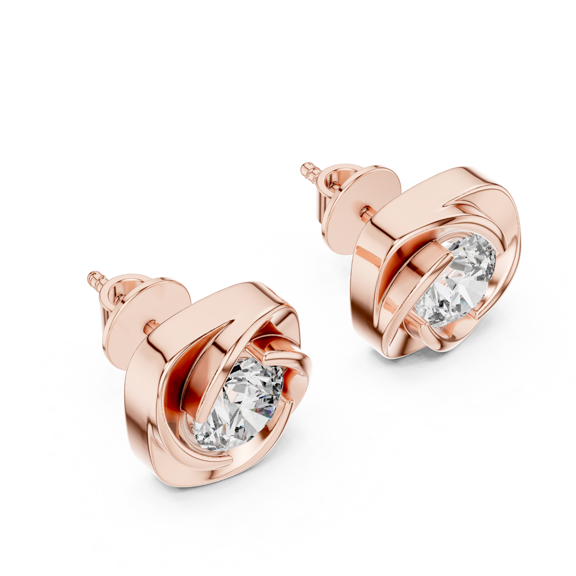 Round Cut Lab Grown Diamond Stud Earrings in Rose Gold