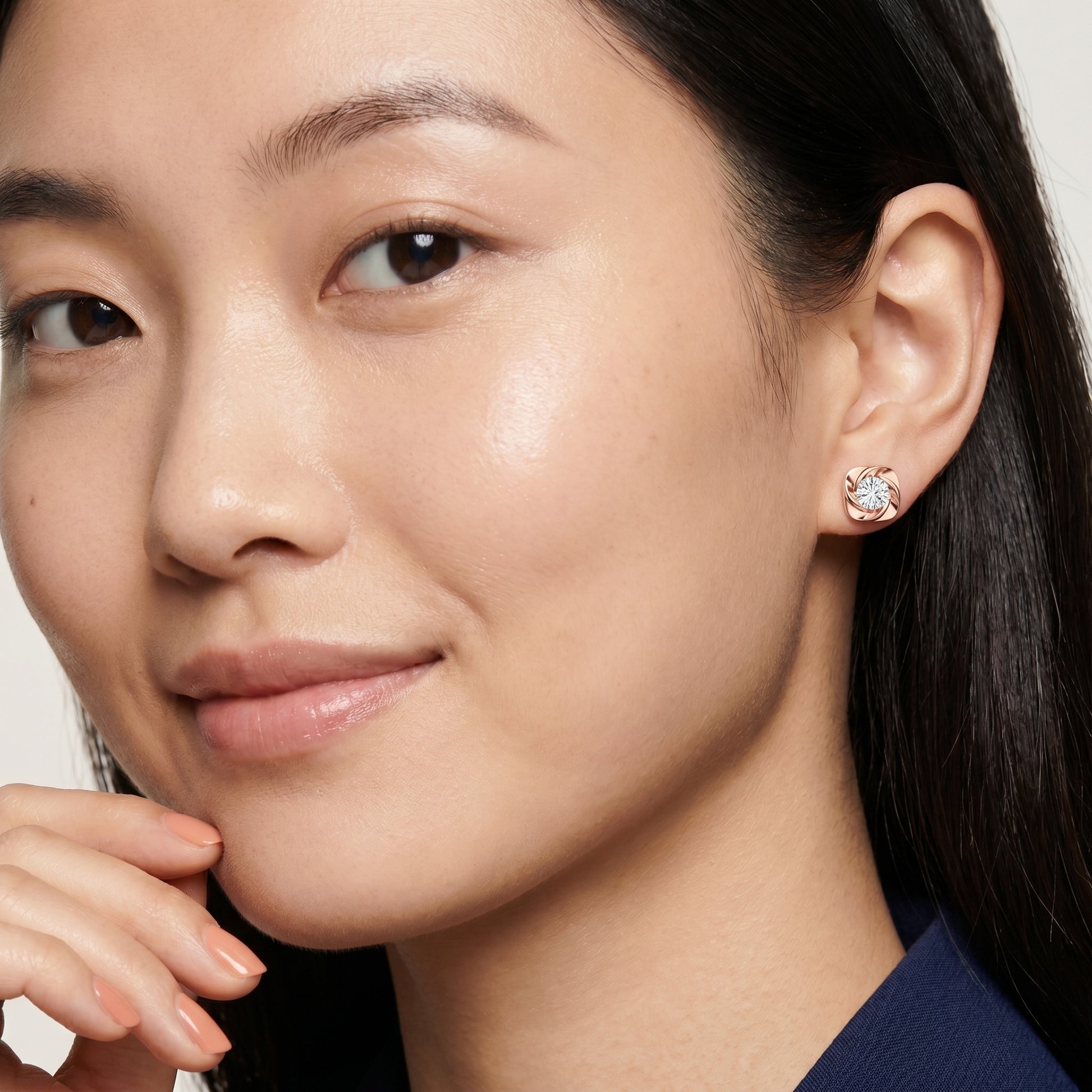 Round Cut Lab Grown Diamond Stud Earrings in Rose Gold