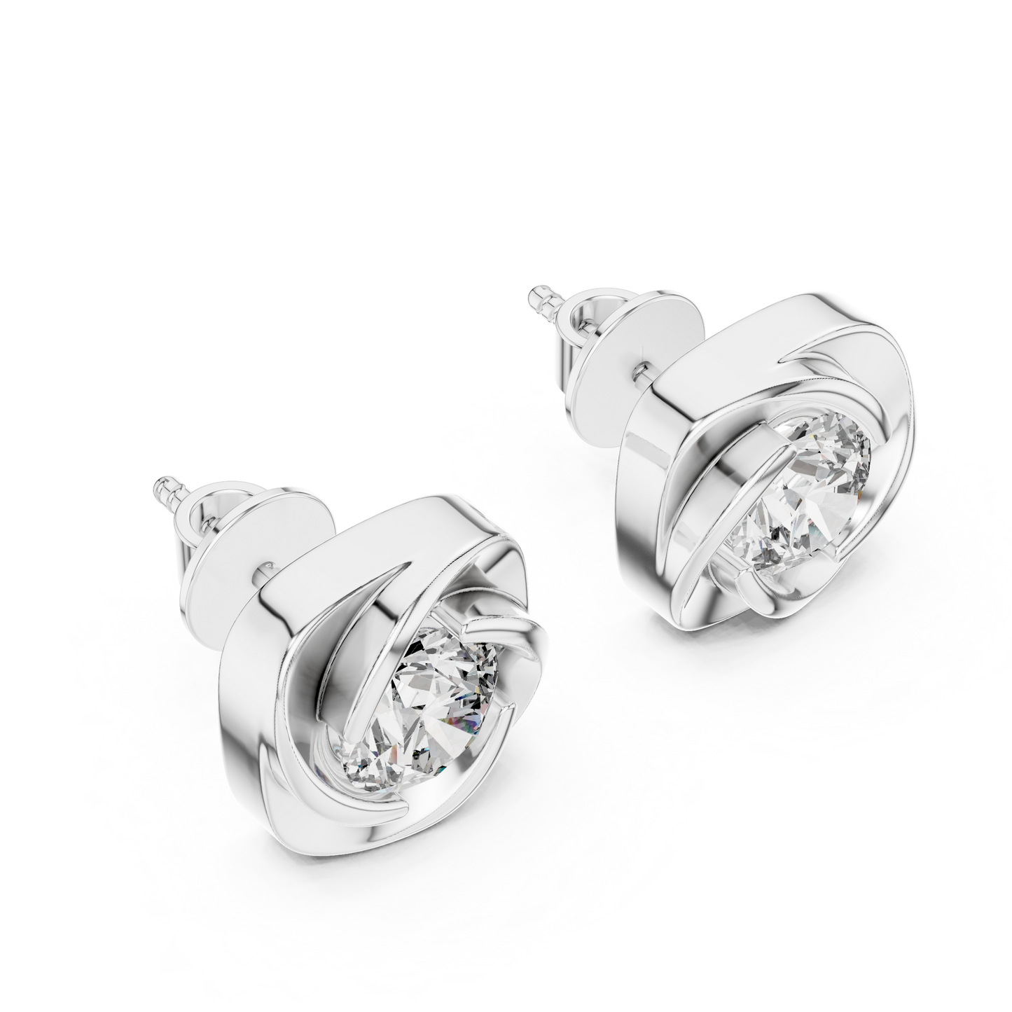 Round Cut Lab Grown Diamond Stud Earrings in Silver