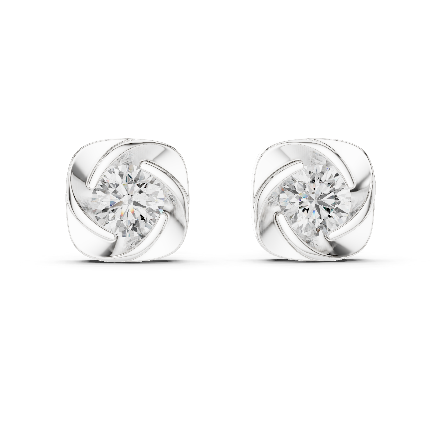 Round Cut Lab Grown Diamond Stud Earrings in Silver