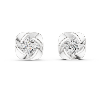 Round Cut Lab Grown Diamond Stud Earrings in Silver