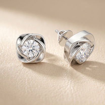 Round Cut Lab Grown Diamond Stud Earrings in Silver