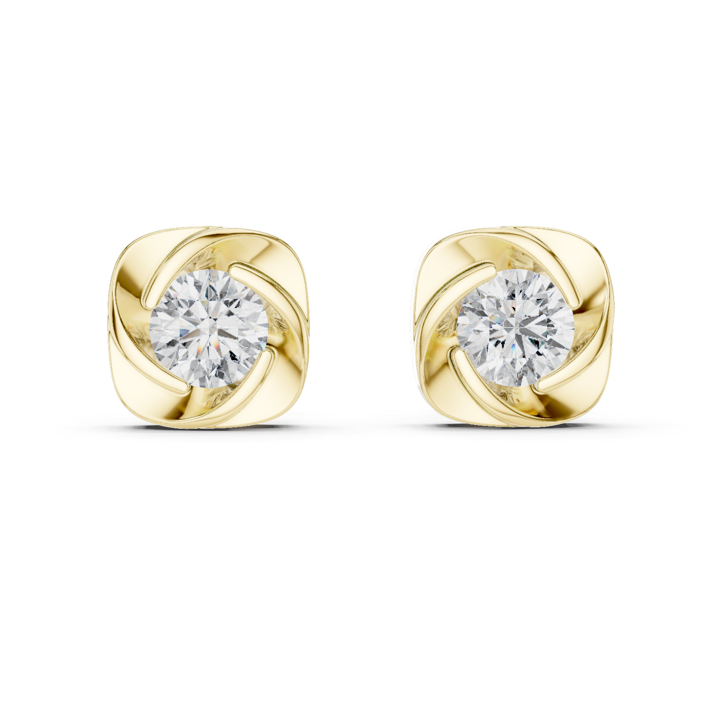 Round Cut Lab Grown Diamond Stud Earrings in Yellow Gold