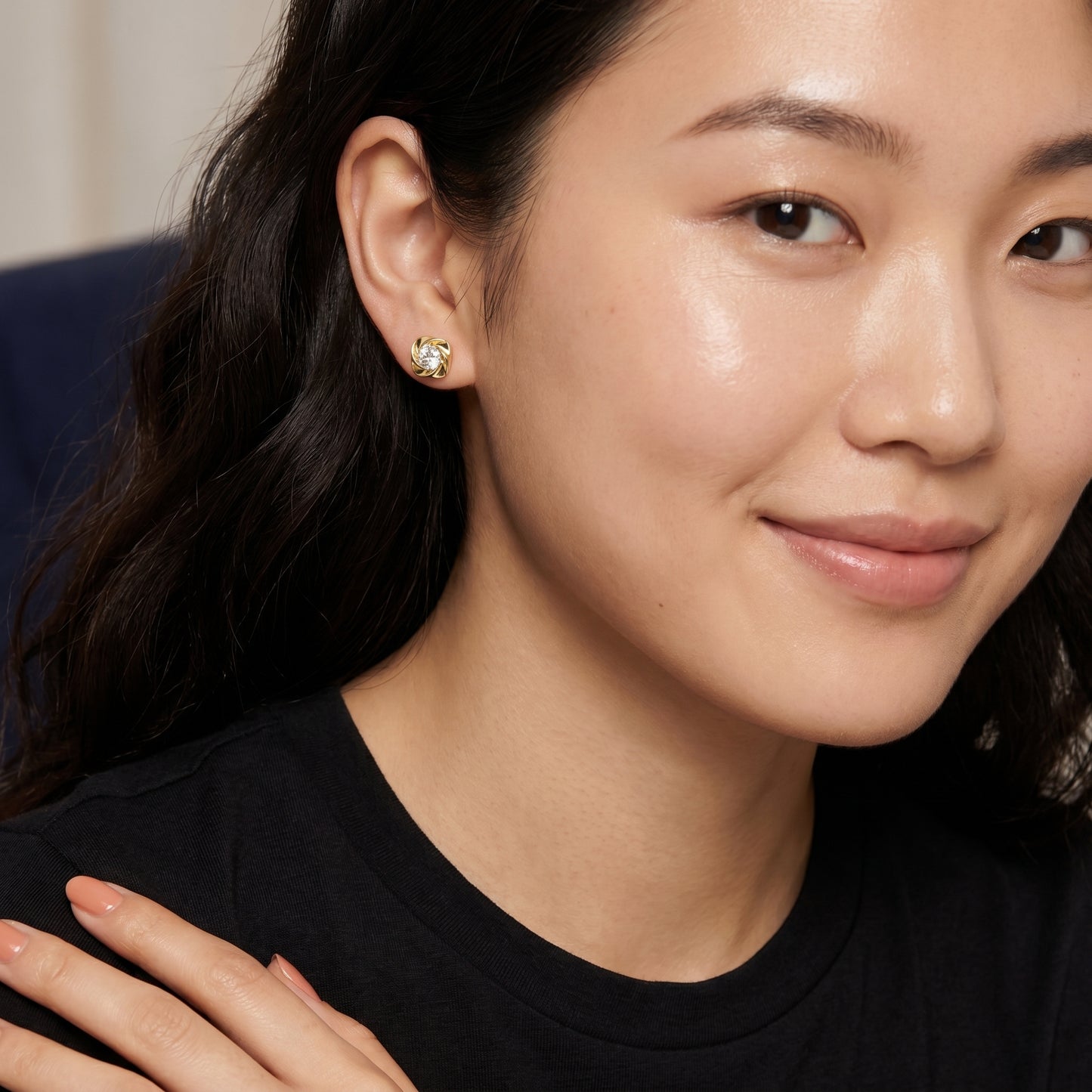 Round Cut Lab Grown Diamond Stud Earrings in Yellow Gold