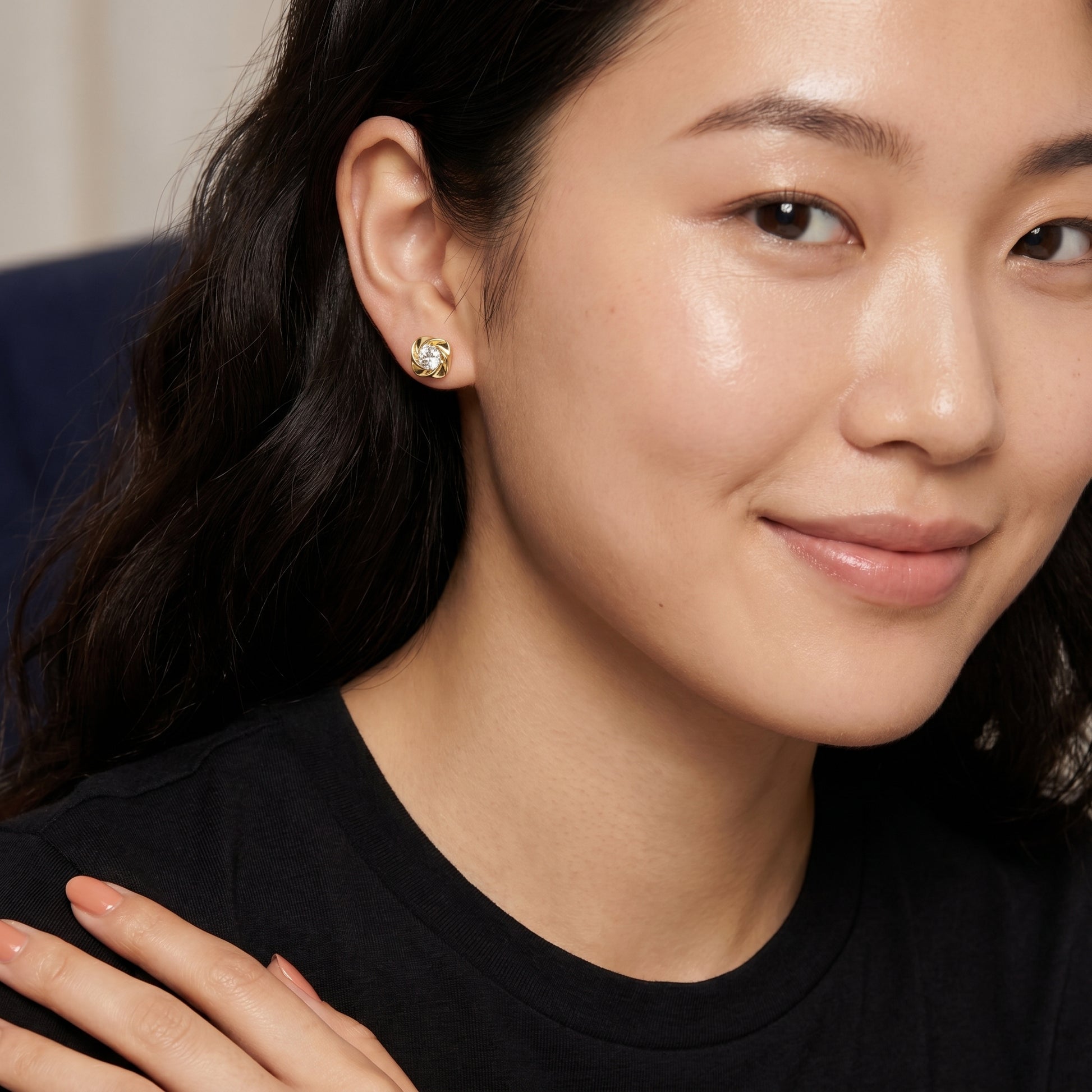 Round Cut Lab Grown Diamond Stud Earrings in Yellow Gold
