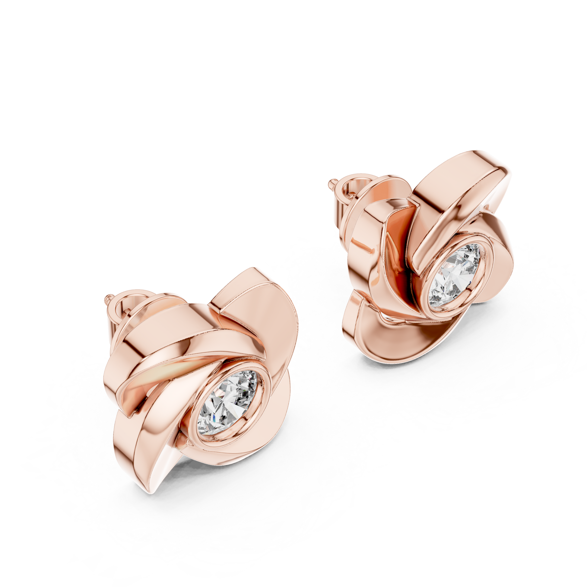 Round Cut Lab Grown Diamond Stud Earrings in Rose Gold
