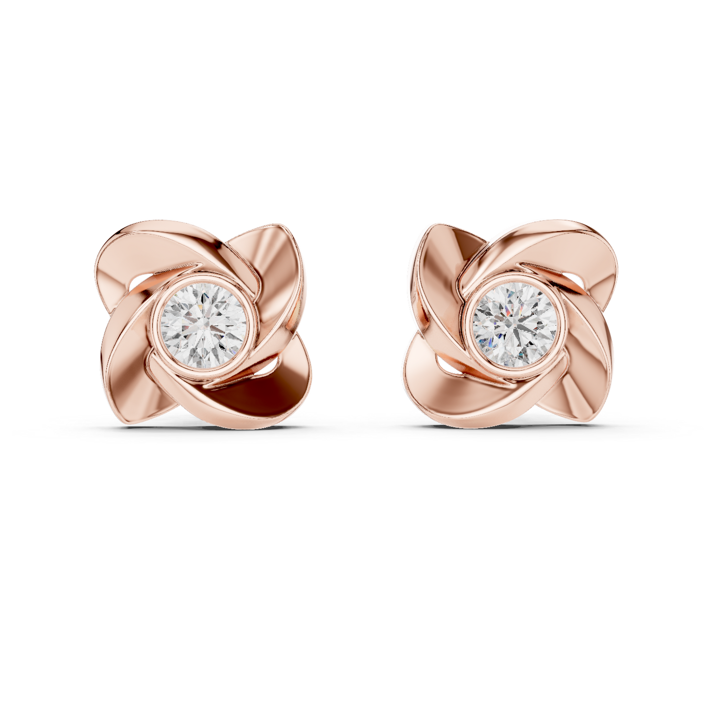 Round Cut Lab Grown Diamond Stud Earrings in Rose Gold