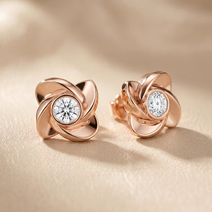 Round Cut Lab Grown Diamond Stud Earrings in Rose Gold