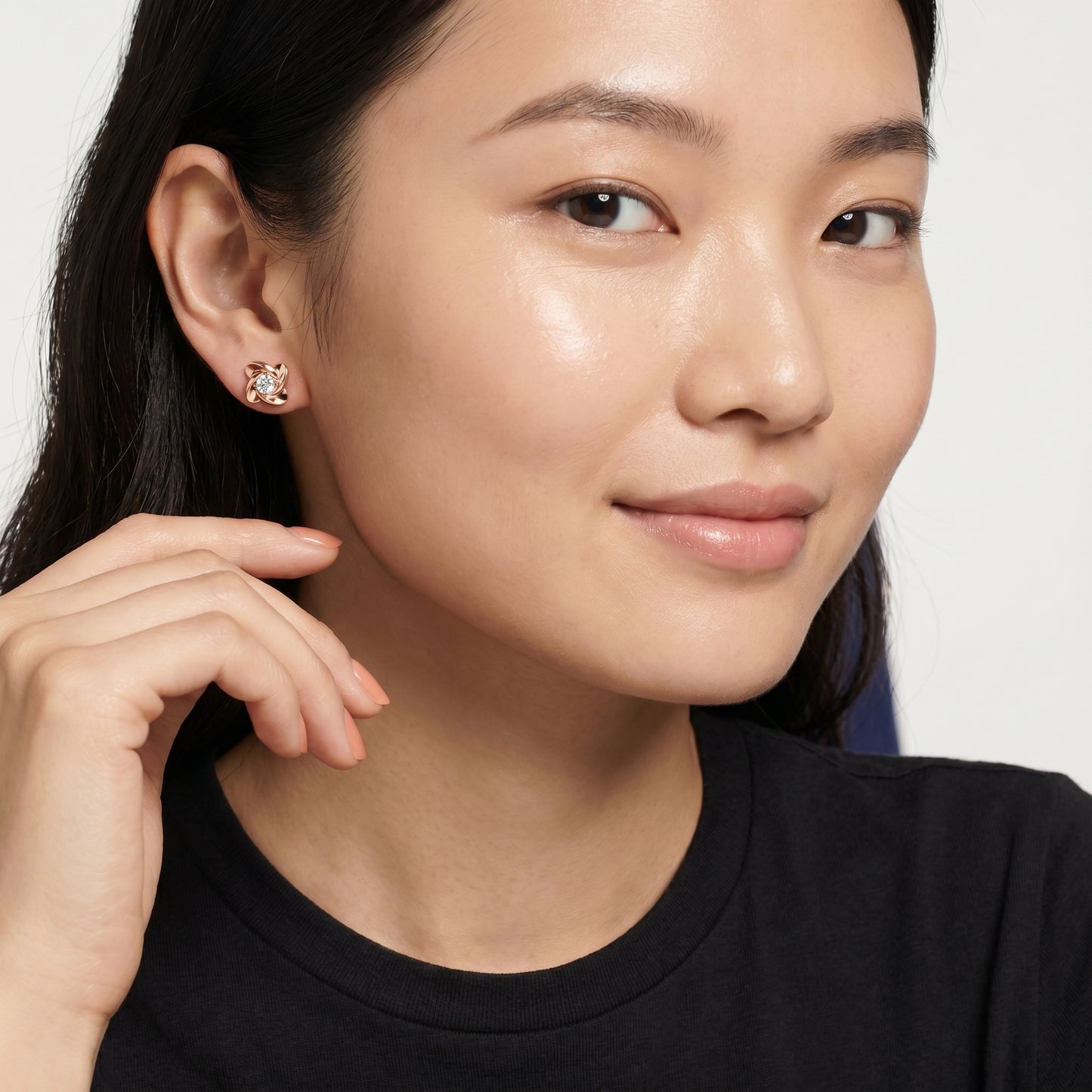 Round Cut Lab Grown Diamond Stud Earrings in Rose Gold