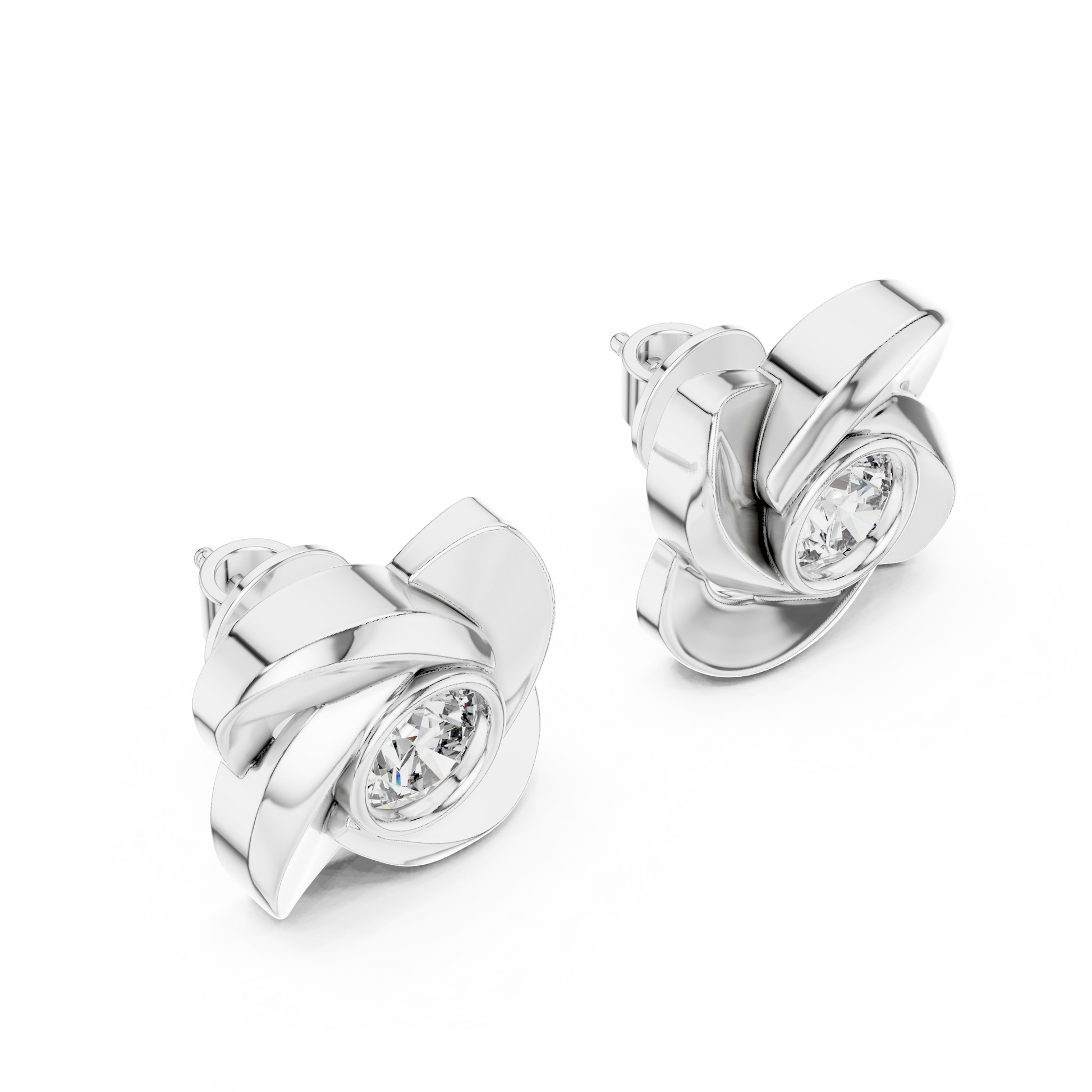 Round Cut Lab Grown Diamond Stud Earrings in Silver