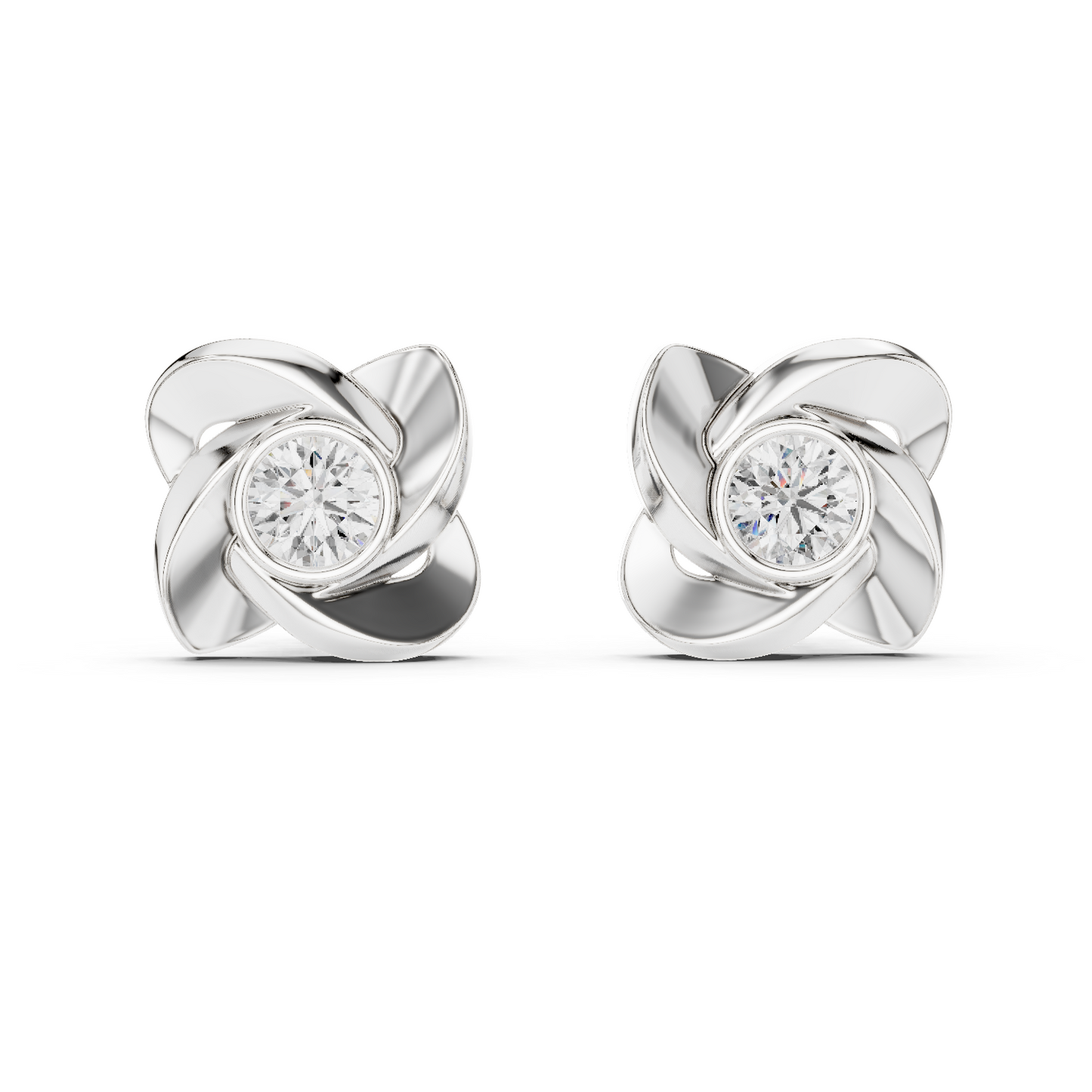 Round Cut Lab Grown Diamond Stud Earrings in Silver