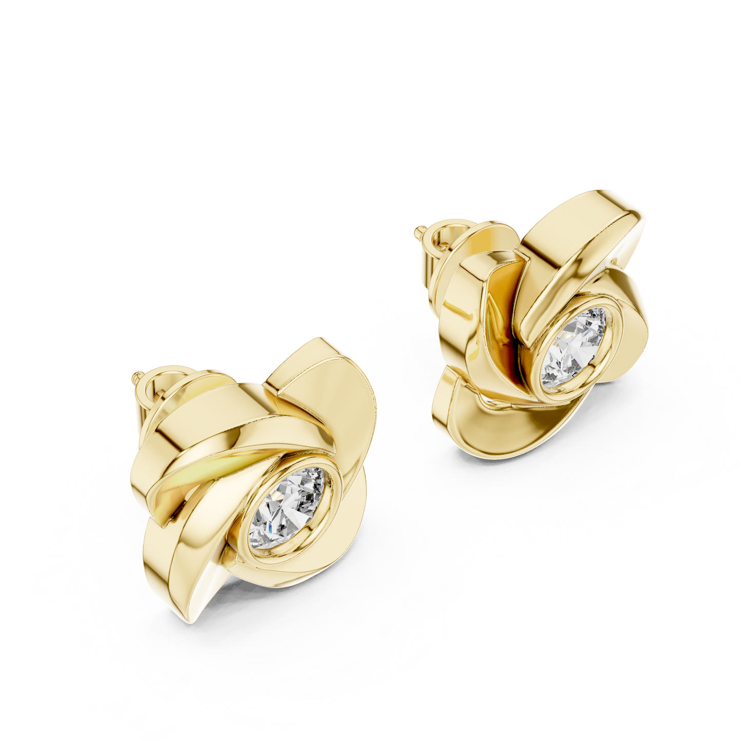 Round Cut Lab Grown Diamond Stud Earrings in Yellow Gold