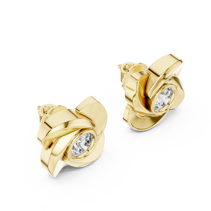 Round Cut Lab Grown Diamond Stud Earrings in Yellow Gold