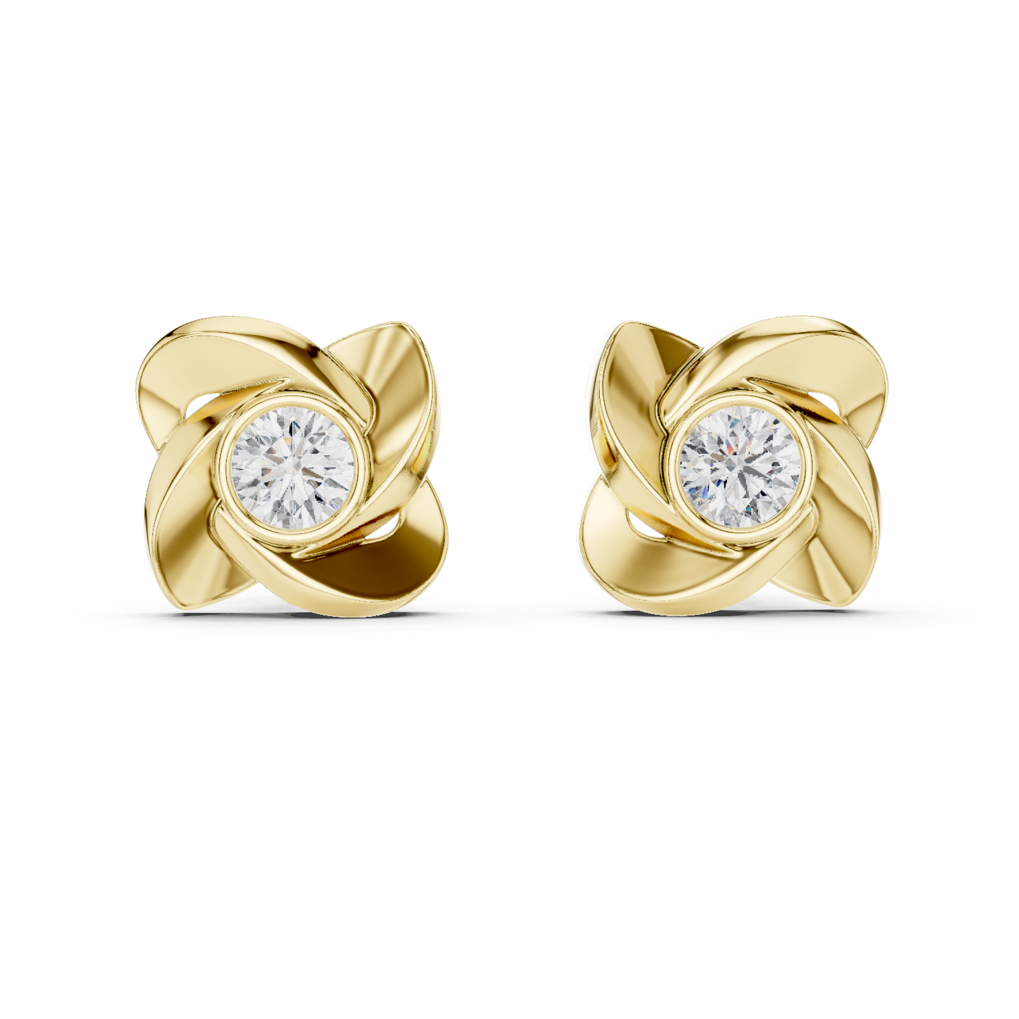 Round Cut Lab Grown Diamond Stud Earrings in Yellow Gold