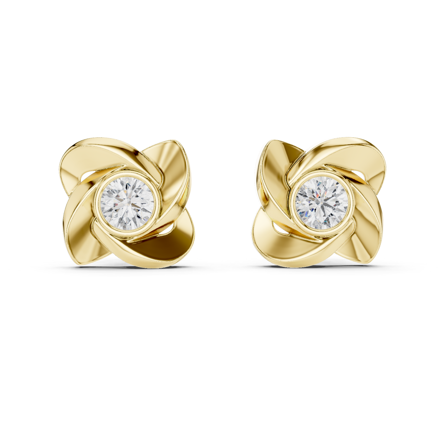 Round Cut Lab Grown Diamond Stud Earrings in Yellow Gold
